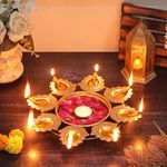 SWAY Home Decor Golden Metal Handcrafted Designer Diya Urli for Diwali Diyas Set-Traditional Decorative Bowl for Floating Flowers and Tea Light Candles, Diwali Urli (Small)