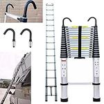 6.2M Telescopic Ladder with Detachable Ladder Hooks, Aluminium Telescoping Extension Ladder, Portable Folding Step Attic Ladder Extendable Multi Purpose Loft Ladder for Outdoor Work, Max Load 330lbs