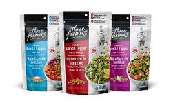 Three Farmers – Lentil Topper | Variety Pack | Bacon Flavor, Garlic & Herb & Sea Salt | 140 g (Pack of 3) | Plant Protein | High Fibre | Gluten-Free | Vegan | Kosher | Low Fat | Non-GMO Certified