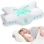 Elviros Cervical Memory Foam Pillow for Neck Pain Orthopedic Neck Pillow for Shoulder Pain Ergonomic Head Neck Support Pillow for Side/Back/Stomach Sleepers with Removable Cover (White)
