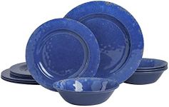 Gibson Studio 12 Piece Mauna Melamine Dinnerware Set, Cobalt Rustic