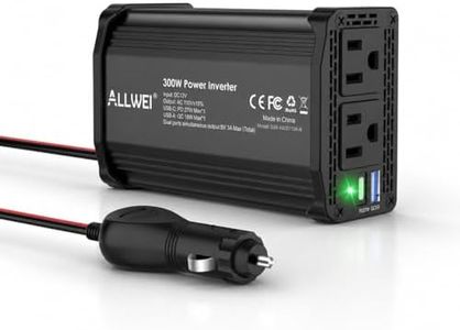 ALLWEI 300W Car Power Inverter DC 12V to 110V AC for Vehicles Converter USB-C PD65W/18W Fast Charging Ports Car Charger Adapter (Black)