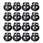 LuLyLu 20 Pack Spring Cord Locks for Drawstrings, Black Plastic Double Holes Cord Ends Fastener Oval Toggle Stopper Sliders