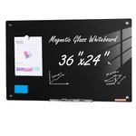 VEVOR Magnetic Glass Whiteboard, Dry Erase Board 36"x24", Wall-Mounted Large White Glassboard Frameless, with Marker Tray, an Eraser and 2 Markers, Black