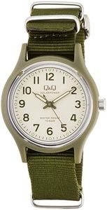 Citizen Q&Q E05A-006VK Women's Watch, Analog Solar, Water Resistant to 10 ATM, Nylon Strap, Green, green, Classic