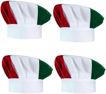 Kyson 4 Pieces Chef Hats - Red, White and Green Italian Flag Style Adjustable Mushroom Hats for Italian Themed Party Decorations and Photo Booth Props