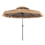 COSTWAY 2.7m/3m Thatched Tiki Parasol, Tilt Adjustment Hawaiian Patio Beach Umbrella with Manual Crank System, Air Vent & 8 Ribs, 2 Tier Tropical Straw Sunshade for Garden Poolside Courtyard(3m)