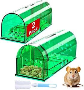 2 Pack Humane Mouse Traps, Reusable Mice Trap, Live Rat Cage Chipmunk Trap Indoor Outdoor for Home(Green)