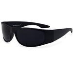 grinderPUNCH Mens Black Super Dark Sunglasses - Slim Wrap Around Gangster Style (Matte Black)