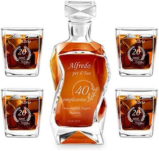 Maverton Set Decanter per Whisky in vetro - da 700 ml - incisione personalizzata - Caraffa con 4 bicchieri - idea regalo per il compleanno - per l’ uomo - Dei campi