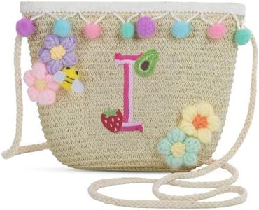 Letter Small Woven Straw Summer Beach Tote Bag for Women 2025,Woven Straw Beach Purse Shoulder Crossbody Bag for Women 2025 (Brown I)