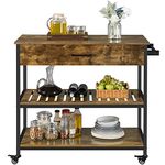 Yaheetech Kitchen Island on Wheels with Storage Drawer, 3-Tier Rolling Kitchen Cart with Towel Rack & Lockable Wheels for Dining Room, 40 x 20 x 36 inches, Rustic Brown