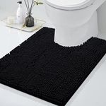 smiry Chenille U-Shaped Toilet Bathroom Rugs, Soft Absorbent Non-Slip Contoured Rugs, Machine Washable Contour Bath Mats for Bathroom Toilet (24"x20", Black)