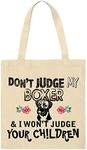 Don't Judge my pet & i won't judge your children Funny Animal Art print themed Eco-Friendly Tote Bag for Animal Lovers-Cotton Shopping Bag. (Boxer)