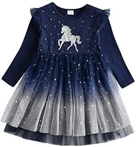 DXTON Vestidos para Niñas Vestido Patrón de Unicornio Vestido Princesa Fiesta Ropa de Niña LH4995 2-3 Años