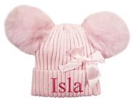 JJLC Personalised Baby Girl Pom Pom Bow Hat Knitted Bobble (One Size, Pink)