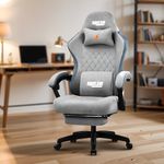 DROGO Throne Ergonomic Gaming Chair with Foot Rest, Armrest & Adjustable Seat | Computer Chair with Fabric, Head & Massager Lumbar Support Pillow | Home & Office Chair with Full Recline (Lite Grey)