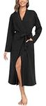 Sopesil Women Dressing Gown Waffle Full-Length Robe Lightweight Luxury Bathrobes Soft Loungewear Sleepwear Spa and Hotel for All Year Black,L