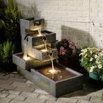 Tankana Water Fountain Outdoor Garden Waterfall Freestanding Cascade Tiered Fountains Water Feature with LED Lights for Patio Backyard Pool Home Decor, 32.5 inches Long, Gray