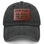 Pop-Pop The Man The Myth The Legend Dad Hat Vintage Beach Hats Gifts for Men Who Like Engraved,Summer Caps Suitable for Streetwear, Allblack, One Size