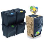 PROSPERPLAST Sortibox Set of 4 100L Plastic Recycling Bins in Anthracite, 4 x 25L