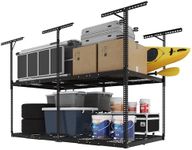 FLEXIMOUNTS 4x8 Double Layer Overhead Garage Storage Rack – Adjustable Heavy Duty Metal Garage Ceiling Storage Racks, 1000 lbs Capacity – Garages Organization System for 10–15 ft Tall Garages, Black