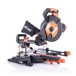 Evolution Power Tools R255SMS+ Compound Mitre Saw with Multi-Material Cutting Blade, Chop Wood Metal Plastic, 45° Bevel, 50° Mitre Angle, 300mm Slide, 2000 W, 255 mm, 220-240 V