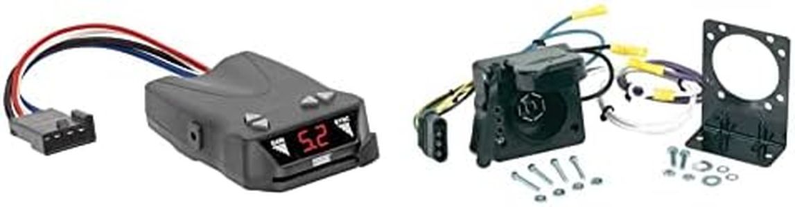 REESE Towpower Brakeman IV Digital Brake Controller and Hopkins 47185 Multi-Tow 4 Flat to 7 Blade and 4 Flat Adapter