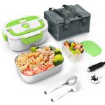 homeasy Electric Lunch Box, 80W 3 in 1 Food Heater Warmer 1.5L Removable Food-Grade Stainless Steel Container Portable for Car, Office, School and Home Use 220V/12V/24V (Green with Bag)