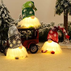 3 Piezas Gnomo NavideñO Iluminado Papá Noel, DecoracióN De Gnomo De Navidad Con Luz Led, MuñEco Sin Rostro Gnomo, MuñEca De Felpa Hecha A Mano De Papá, Bateria Cargada (pequeño, Rojo gris verde)