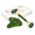 CMH EYE Gua Sha Stone and Jade Roller-Perfect Face Roller for Face Care-Dark Green Face Massager-Anti-Aging, Wrinkles, Puffiness Natural Jade Roller and Gua Sha Set.