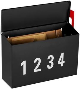 LAND·VOI Wall-Mount Mailbox with One Flag Kit and Three Sets of 0-9 Mailbox Number Stickers, Galvanized Steel Rust-Proof Metal Post Box,Mailboxes for Outside, 4.33" Dx14.2 Wx10.43 H Black