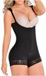 M&D 0048 Full Body Shaper Mid Thigh Bodysuit | Fajas Levanta Cola Colombianas Black, Black, Medium