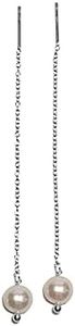 Joyfulmuze Freshwater Pearl Long Earrings, Natural Dangle White Pearls, 925 Silver Handmade Earrings, Adjustable Delicate Chain, Jewelry Gift for Her