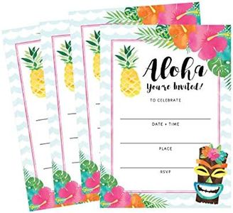 50 Hawaiian Luau Summer Swim Pool Party Invitations for Children, Kids, Teens & Adults, Summertime Birthday Cookout Invitation Cards, Boys & Girls Floral Fill-In Invite, Family Reunion BBQ Invites