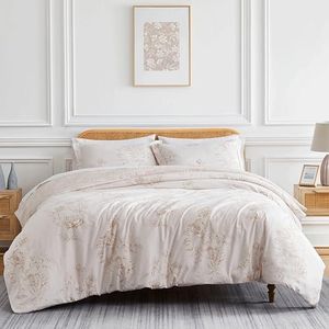 Southshore Fine Living, Inc. Cal King Lightweight Comforter Set with 2 Shams, Reversible Bedding Ensemble - Harmony Collection - Alternative Down Comforter for California/King Bed, Taupe & White