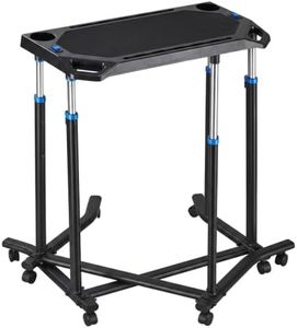 Adjustable Bike Trainer Desk with Lockable Wheels, Foldable Fitness Desk for Indoor Cycling, Steel Frame Laptop Stand wi