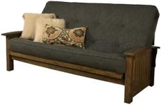Kodiak Furniture Washington Queen Size Futon Frame and Mattress Set - Wood Futon Frame with Mattress Included in Linen Charcoal Gray Color