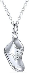 Baby Shoe Bootie Charm Engravable Pendant Necklace for New Mother Women CZ Polished .925 Sterling Silver