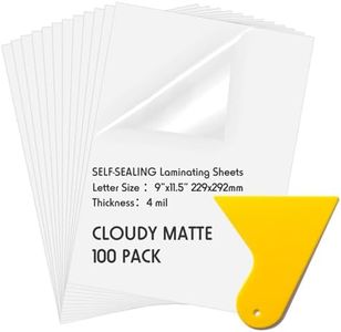 Kosiz 100 Pack Matte Self Adhesive Laminating Sheets, 9 x 11.5 Inches, 4 Mil Thick for Letter Size 8.5 x 11 Matte Finish Self Sealing Lamination Sheets, No Heat Matte Laminating Sheets, with Scraper