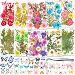 297 Pcs Dried Pressed Flowers Butterfly Stickers for Resin, Real Natural Dry Flowers Leaves Bulk with Tweezers for Art Craft Supplies Scrapbooking DIY Epoxy Resin Jewelry Candle Making Nails Décor