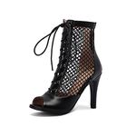 HEIYE Open toe summer women's high heels plus size high heels sandals sexy cutout gladiator ankle boots lace up party shoes women-black pu,6