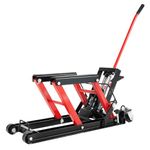 Hydraulic Motorcycle Lift 680kg, Heavy Duty Motorbike Jack Stand with 3-Stage Adjustable Height, Folding Repair Platform for ATV, Quad, Dirt Bike, Garage Workshop Motorcycle Hoist Table Red