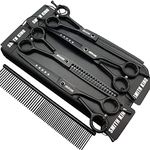 7.0 inches Professional Dog Grooming Scissors Set Straight & thinning & Curved & chunkers & comb 5pcs in 1 Set for left-handed & right handed Black