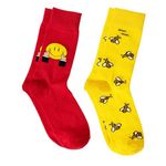 THELA GAADI Fake It & Honey Bee Printed Socks | Pure Cotton Printed Funky Socks for Men & Women | Unisex, Crew Length Socks | Odour Free, Breathable, Adaptive Fit | Pack of 2