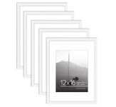 Americanflat 12x16 Picture Frame in White - Set of 5 - Use as an A4 Frame with Mount or 12x16 Frame without Mount - Plexiglass Cover, Sawtooth Hanging Hardware for Horizontal or Vertical Display