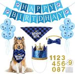 KUTKUT Dog Birthday Party Supplies, Dog Boy Birthday Hat Bandana Scarf with Cute Dog Bow Tie, Flag, Balloons for Small Medium Dogs Pets, Doggie Birthday Party Supplies Decorations