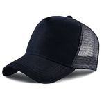 Baseball Cap for Men Women,5 Panel Adjustable Plain Trucker Cap Mesh Back Sports Casual Cap Summer Sun Hat for Unisex (Black, One Size)