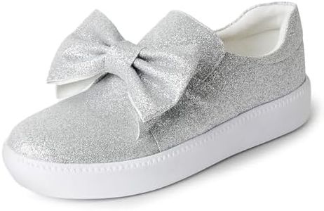 J. Adams Wally Platform Sneakers for Women - Comfortable Slip On Shoes with Bow, Fine Silver Glitter, 8.5