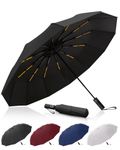 E-SMARTER 24 Ribs Waterproof Fabric Umbrella Windproof Travel Umbrella with Automatic Open/Close,12 Double Bone Folding Umbrella,210T Travel Umbrella Windproof Strong, Compact and Portable, Black